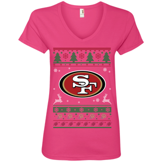 San Francisco 49ers Logo Football Teams Ugly Christmas Sweater Women's V-Neck T-Shirt