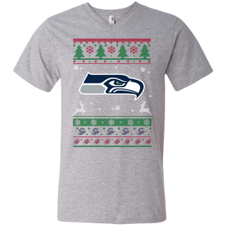 Seattle Seahawks Logo Football Teams Ugly Christmas Sweater Men's V-Neck T-Shirt