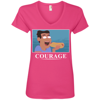 Rick And Morty Courage Is Eating A Hot Dog Women's V-Neck T-Shirt