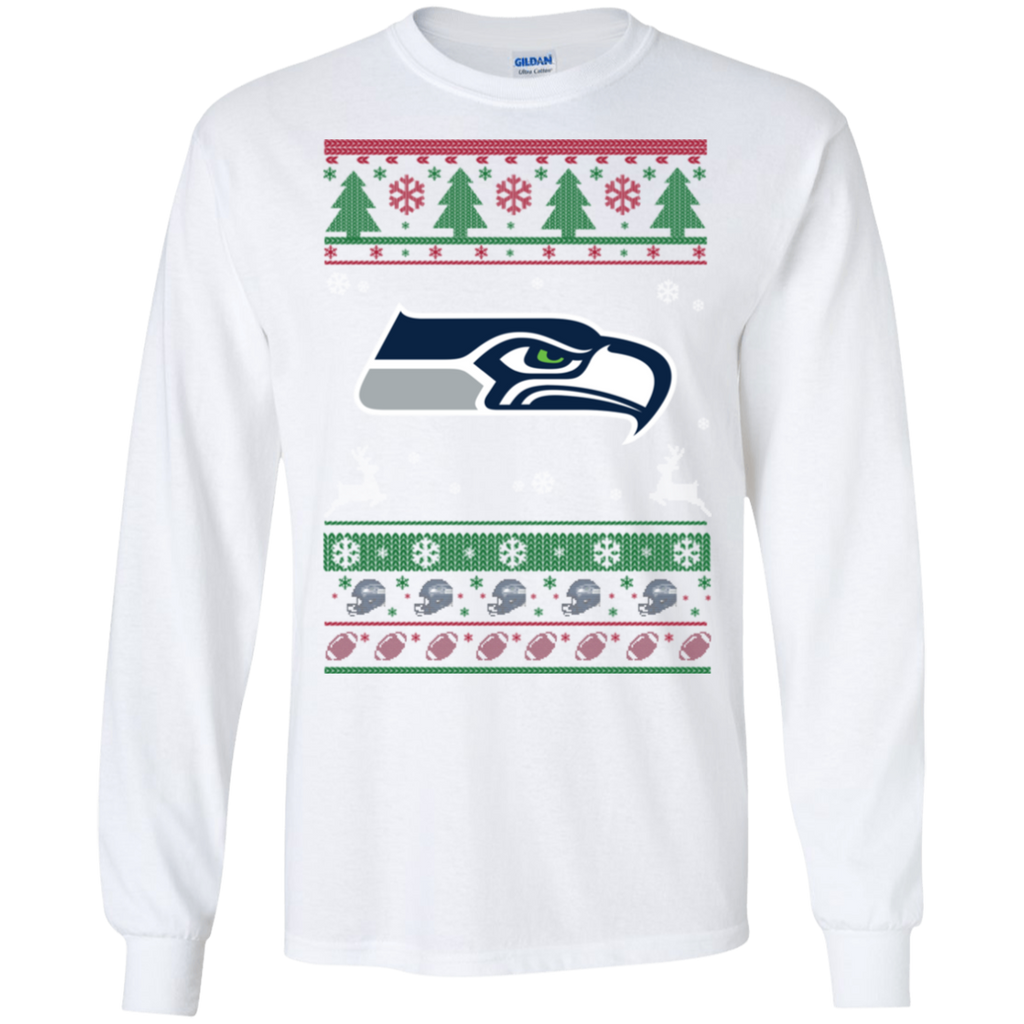 Seattle Seahawks Logo Football Teams Ugly Christmas Sweater LS Cotton T-Shirt
