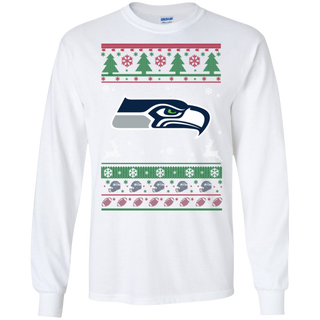 Seattle Seahawks Logo Football Teams Ugly Christmas Sweater LS Cotton T-Shirt